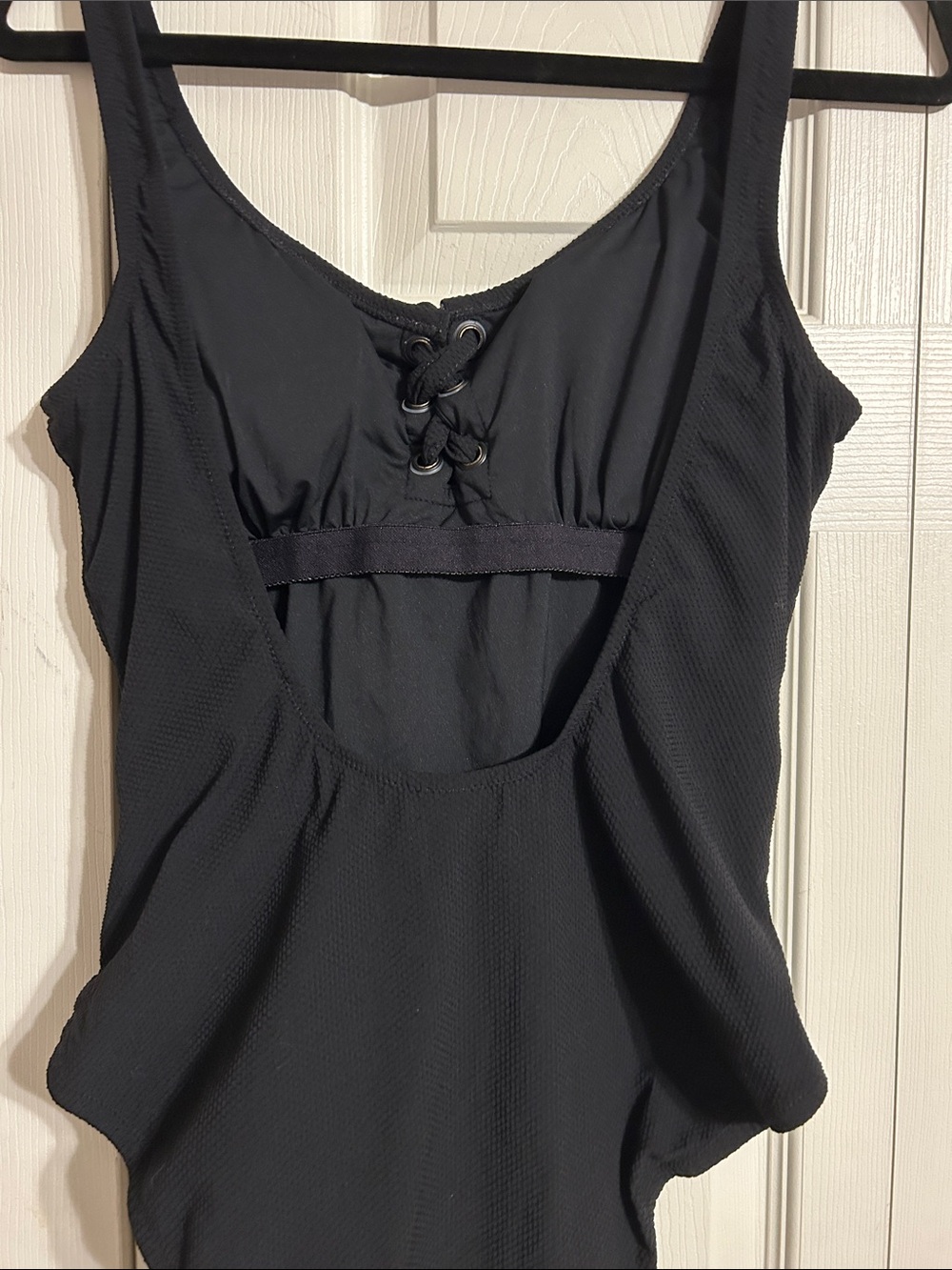 J. CREW Black One-Piece Bathing Suit Lace Up Tie Front Bow Swim Textured Size 10 - Picture 5 of 9